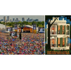 Large, festive crowd at New Orleans Jazz Fest. The 2016 New Orleans Jazz & Heritage Festival official poster is gorgeous!