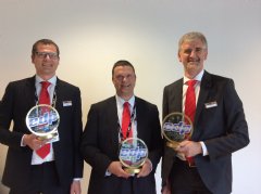 Erik Peeters Mrktg Mngr Commercial-Security Software,
Tom Cloots Mrktg Mngr Industrial Inkjet,
& Paul Adriaensen PR Mngr with 3 EDP Awards for Agfa