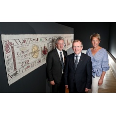 John McGrillen, CEO of Tourism NI; Niall Gibbons, CEO of Tourism Ireland; and Kathryn Thomson, CEO of the Ulster Museum, at the launch of the 2017 Game of Thrones campaign in the Ulster Museum, Belfast.