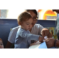 UW student Jinnie Yi works with a toddler at one of the participating infant education centers in Madrid.I-LABS