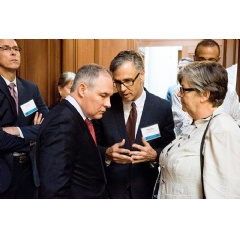Administrator Pruitt discusses growing the local food economy with Gail Patton, Executive Director, Unlimited Future (right) and Matt Dalbey, Director, EPA Office of Sustainable Communities (center).