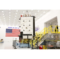 Harris navigation payloads are already integrated in the second GPS III space vehicle, now in environmental testing, and the first GPS III satellite (pictured here), expected to launch in 2018. (Photo courtesy Lockheed Martin)