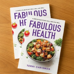 Two paperback copies of “Fabulous Health: A Simple Plan To Get Well And Stay Well” laying on a wooden tabletop.