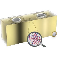 In a diffusive light-scattering medium, light moves on random paths (see magnifying glass). A normal object (left) casts a shadow, an object with an invisibility cloak (right) does not. Credit: R. Schittny / KIT