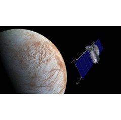 Artist concept of NASA’s Europa mission spacecraft approaching its target for one of many flybys. (Image credit: NASA/JPL-Caltech)