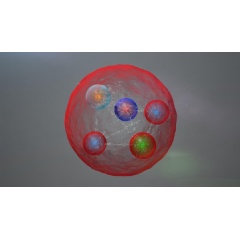Now that NSF-funded researchers have discovered the long-sought pentaquark, their next step is to study how quarks are bound together within this remarkable particle. They could be bound together tightly, as seen in this image. (Credit: CERN)