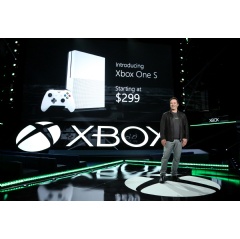 Microsoft debuts new Xbox One family of devices, Xbox Live features and biggest lineup of games in Xbox history on Monday, June 13, 2016 in Los Angeles. (Photo by Casey Rodgers/Invision for Microsoft/AP Images)