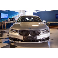 BMW displays 1 of the first highly automated vehicles that were announced by BMW, Intel and Mobileye during a one-day autonomous driving workshop on May 3, 2017, at Intel’s Silicon Valley Center for Autonomous Driving in San Jose, CA (Credit: Intel)