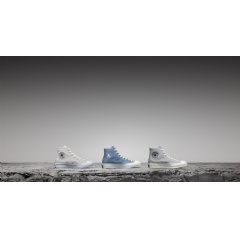 Converse Renew rethinks waste through three processes (from left to right): recycled PET, upcycled textiles and recycled cotton canvas blends