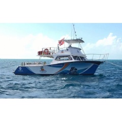 Holiday Diver, the newly acquired 46 foot Newton dive boat at the Ocean Divers facility