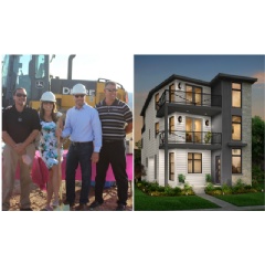 Epic Homes breaks ground at Leyden Rock ccommunity in 2015 (above left). Five years later, Epic Homes debuted its three-story homes with