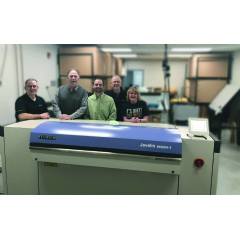 Left to right, Terry Swade, Corporate Operations Manager, Salem One; Grady Dickerson, Sales Manager, Fujifilm; Eric Sauer, Pre-press Supervisor, Salem One; Phil Kelley, Jr., President, Salem One; Anne Wagner, Plate/CTP Operator, Salem One.