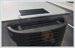 New Thin-Film Flexible Solar Panels from Carrier Transicold are available in a standard configuration for trailer rooftops (shown) and a narrower rail-optimized version.