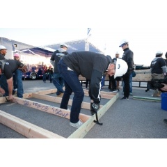 NASCARs Jimmie Johnson joined Lowes and Habitat for Humanity to frame a house at the Las Vegas Motor Speedway.