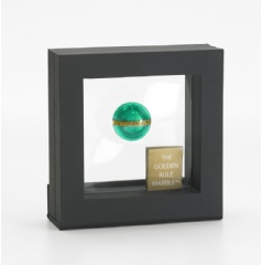 A beautiful 3D suspension display of the Golden Rule Marble! This set makes a lovely display item for any desk, bureau, dresser or table.
