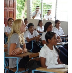 Actress Malin Akerman at the Emprendedora High School, Nicaragua