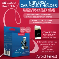 The Do Good Have FunTM Universal Car Mount Holder 20% Off Sale w/ Free Credit Card Wallet for Smartphones