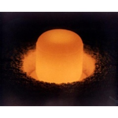 Heat from plutonium-238 oxide pellets powers nuclear batteries for spacecraft. - Credit: U.S. Department of Energy
