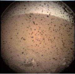 NASA’s InSight Mars lander acquired this image of the area in front of the lander using its lander-mounted, Instrument Context Camera (ICC). This image was acquired on Nov. 26, 2018. --Credits: NASA/JPL-CalTech--