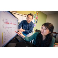 Corresponding author Xiaotu Ma, Ph.D., (left) with corresponding Jinghui Zhang, Ph.D., illustrates the significantly decreased error rate using CleanDeepSeq. -Credit: St. Jude Children’s Research Hospital-