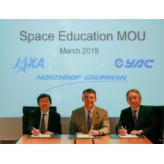 Northrop Grumman signs MoU with JAXA and Young Astronauts Club of Japan for collaboration in space education. L to R: Nozomu Sakuraba, JAXA, Stan Crow, Northrop Grumman and Mamoru Endo, YAC. -CREDIT: Northrop Grumman Corporation-