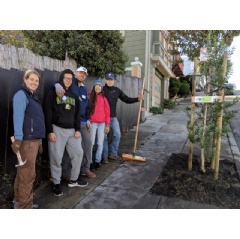 Kaiser, left, led a group of HOK volunteers in a community planting in San Francisco’s Portola neighborhood. -CREDIT: HOK-