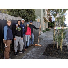 Kaiser, left, led a group of HOK volunteers in a community planting in San Franciscos Portola neighborhood. -CREDIT: HOK-
