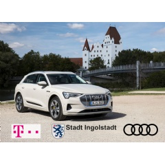 The Audi e-tron in front of the so-called `New Castle” in Ingolstadt