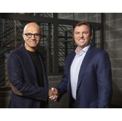 Microsoft CEO Satya Nadella (left), and Tony Bates, CEO of Genesys (right)