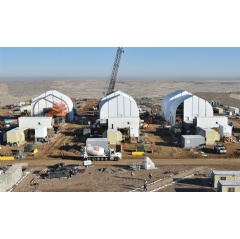 Sprung structures will cover each Static Detonation Chamber unit. The tension fabric enclosures help protect equipment in unpredictable weather and surround the SDC units, which will augment main plant operations... (See complete caption below)