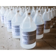 The UC Berkeley lab is set up to produce 120 gallons of hand sanitizer per week to distribute around the Bay Area. (Photo courtesy of Ryland Hormel)
