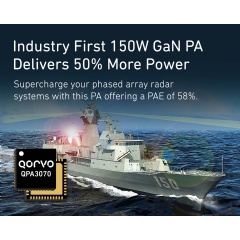 QPA3070: GaN power amplifier that delivers a 50 percent increase in power for improved range, performance and multi-target tracking in S-band (2 - 4 GHz) phased array radar.