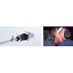 8K endoscope camera (left) and simulated surgical image using the 8K endoscope camera (right)(Images come courtesy of Air Water Biodesign Inc.)