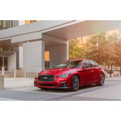 2021 INFINITI Q50 Red Sport 400: Currently available at INFINITI retailers nationwide, the 2021 Q50 features two new exterior colors, Slate Gray and Grand Blue. Added for 2021 is a suite of standard driver assist technologies on all grades.