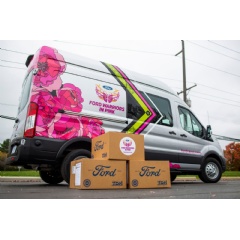 On Oct. 15, a Warriors in Pink-wrapped Ford Transit van will make local deliveries of 173,280 masks to Southeast Michigan treatment centers, including 100,000 masks to Henry Ford Health System centers across Southeast Michigan (see more below)