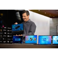 Chris Walker, Intel vice president, is filmed on the extended reality stage at Intrepid Studios in San Rafael, California, in August 2020 as part of Intel’s introduction of 11th Gen Intel Core processors (see complete caption below)