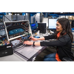 GM Software Test Engineer Madhura Ambre performs connectivity stress tests Wednesday, Sept. 19, 2019 at the GM Infotainment Lab in Warren, Michigan. (see complete image caption below) Photo by John F. Martin for General Motors