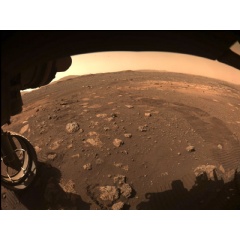 This image was captured while NASA’s Perseverance rover drove on Mars for the first time on March 4, 2021. One of Perseverance’s Hazard Avoidance Cameras (Hazcams) captured this image... (see complete caption below) Credits: NASA/JPL-Caltech