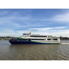 WETA is already operating three high-speed ferries in San Francisco Bay with the new mtu propulsion systems, testing their emissions performance among other things. (see complete caption below)
