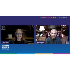 GM Chair and CEO Mary Barra sits down with General Catalyst Chairman and Managing Director Ken Chenault at the Aspen Ideas Festival June 29, 2021 to expand on GM’s previous climate commitments (see complete caption below).