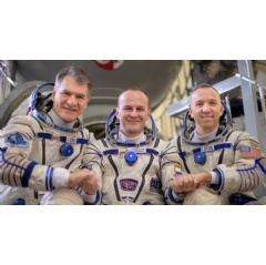 Expedition 52 flight engineers Paolo Nespoli of ESA, left, Sergey Ryazanskiy of Roscosmos, and Randy Bresnik of NASA pose for a photograph outside the Soyuz simulator.
Credits: NASA/ Bill Ingalls