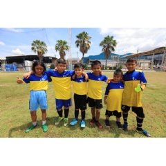 Caption: Children of Thai Union employees along with students from Wat Yaichomprasat School and Wat Sirsudtharam School are pictured during a football clinic organized by Thai Union and Samut Sakhon Football Club.