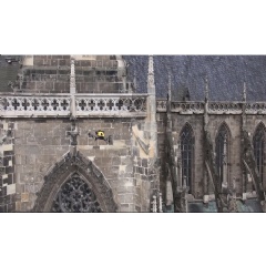 The Intel Falcon 8+ commercial inspection drone inspects a historic sculpture of St. Sixtus inside the Halberstad Cathedral in Saxony-Anhalt, Germany. (Credit: Intel Corp)