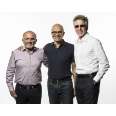 Shantanu Narayen, CEO, Adobe (left), Satya Nadella, CEO of Microsoft (center), and Bill McDermott, CEO of SAP (right), introduced the Open Data Initiative at the Microsoft Ignite conference.
