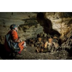 National Geographic Explorer Guillermo de Anda examines a cache of ritual vessels inside the Balamku (Jaguar God) cave in Yucatán, Mexico. The objects have been untouched for at least 1,000 years.
KARLA ORTEGA