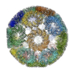 Structure of the artificial protein cage, with 24 11-mer protein rings held together by 120 gold atoms