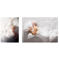 (left to right) Douglas Kirkland (b. 1934), MARILYN (Overhead), 1961.; Douglas Kirkland (b. 1934), MARILYN (Hugging Pillow), 1961.