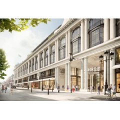 A view of the restored Grade II listed Whiteleys façade looking south towards Hyde Park. The brand will bring an arts, wellness and community focus to its first London home