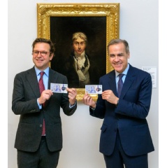 Alex Farquharson, Director of Tate Britain, and Mark Carney, Governor of the Bank of England with JMW Turners Self Portrait c.1799