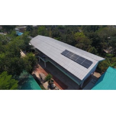 The solar cell installation on the roof of a primary grade building at Wat Khao Yee San School, Samut Sakhon.